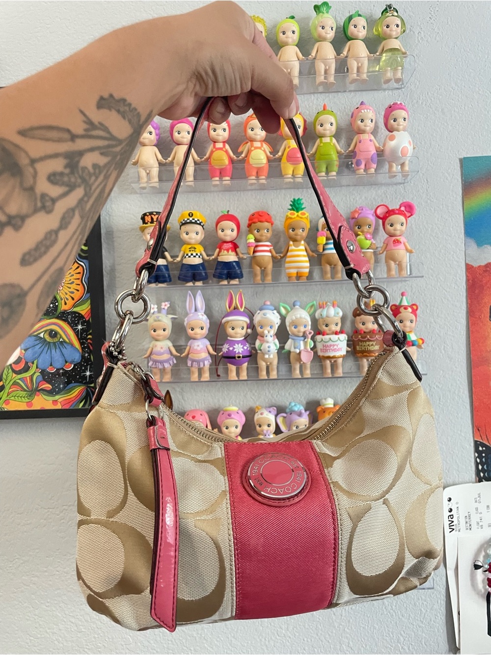 Coach Signature Striped Demi Bag (pink)